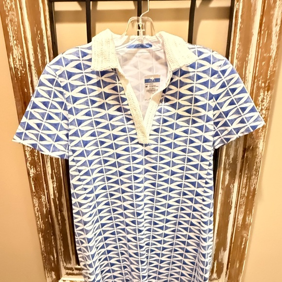 J. McLaughlin NWT Sonnet Dress . Off White /Blue textured Fretwork.Size M - Picture 2 of 12